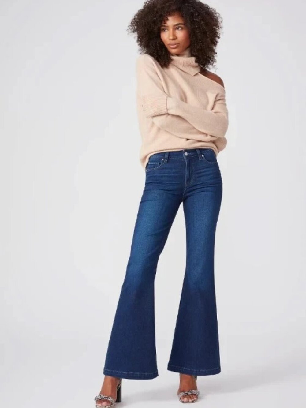 New Paige Genevieve Modern High-Rise Flare Stretch Jean Model Dark Wash Plus 24W
